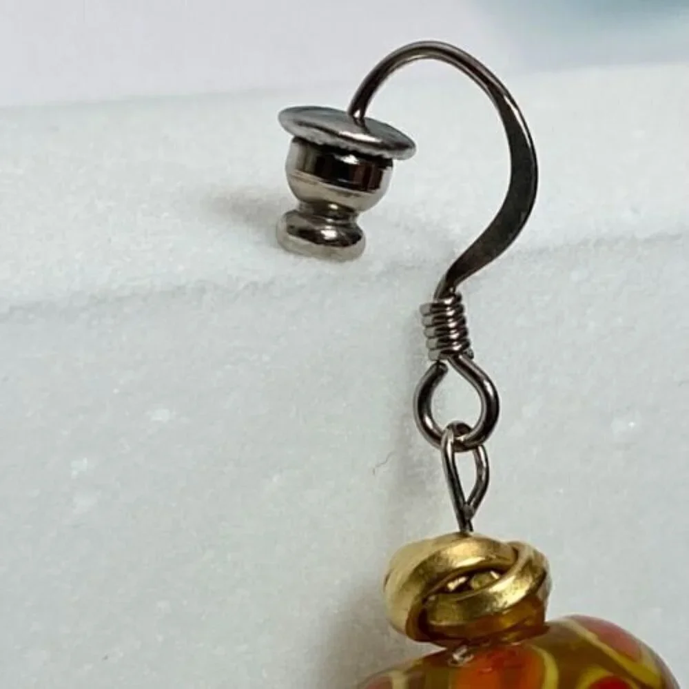 Murano Venetian Earrings Clear Glass Bead Multi‎ Color Polka Dot Dangle Hook VTG